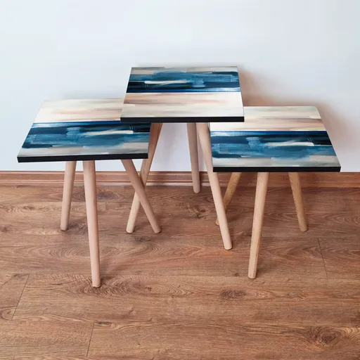 Set masute 3 piese, Hanah Home, 3Shp94, Bleumarin / Albastru / Alb