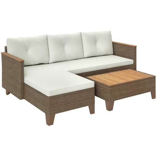 Outsunny Set de Mobilier de Grădină din 3 Piese cu Canapea, Șezlong și Măsuță de Cafea, 128x66x66 cm, Kaki | Aosom Romania