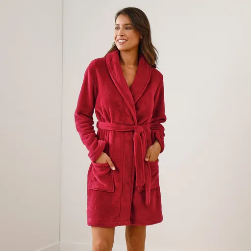 Halat de baie moale din fleece, culoare simplă, lungime aprox. 92 cm