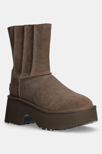 Semišové topánky UGG Classic Twin Seam New Heights dámske, hnedá farba, na platforme, zateplené, 1158313-HCK