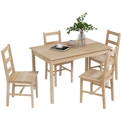 HOMCOM Set de masă 5 piese, masă cu scaune, lemn masiv, 118 cm x 73 cm x 75 cm, natur | Aosom Romania