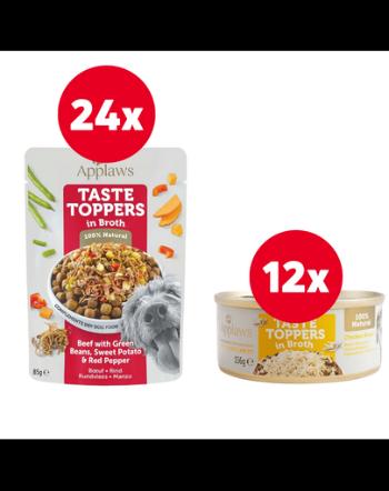 APPLAWS Taste Toppers vita, fasole verde si ardei in sos 24 x 85 g + 12 x 156 g GRATIS pui in sos