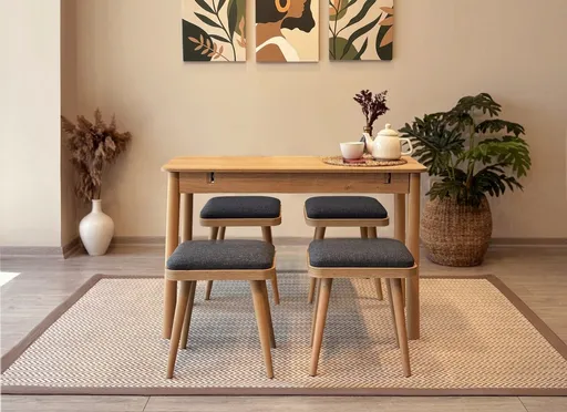 Set masa extensibila si scaune, Hanah Home, Vina Mini 05 1053, Stejar / Antracit