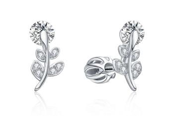 MOISS Cercei longitudinali din argint Floare cu zirconiu cubic E0004417