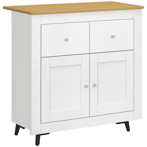 HOMCOM Mobilier de depozitare bufet cu dulap cu uși și 2 sertare, pentru living, sufragerie, dim. 78 x 35 x 80 cm, alb | Aosom Romania