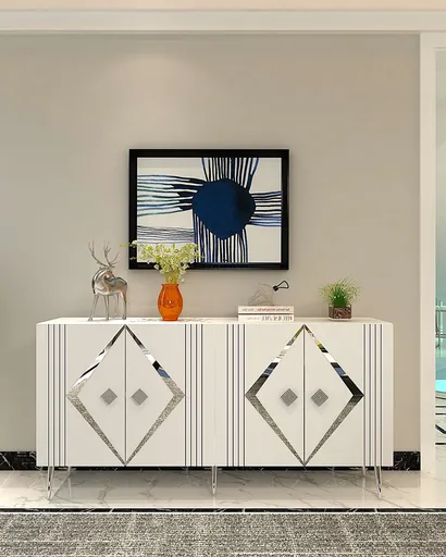 Consola, Hanah Home, Domino KB150, 150x75x35 cm, Alb / Argintiu