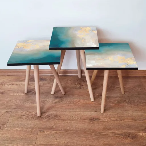 Set masute 3 piese, Hanah Home, 3Shp182, Albastru / Gri / Crem