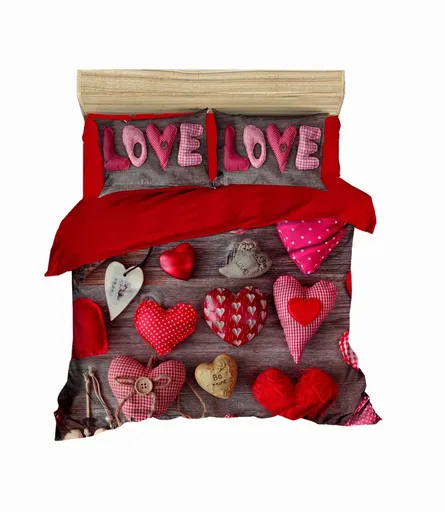 Lenjerie de pat dubla King (IT), 3 piese, L'essentiel Maison, 172, Roșu / Roz / Maro