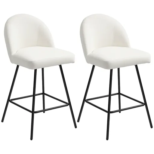 HOMCOM Set 2 Scaune de Bar cu Spătar din Catifea și Suport pentru Picioare, 48.5x56x92 cm, Alb Crem | Aosom Romania