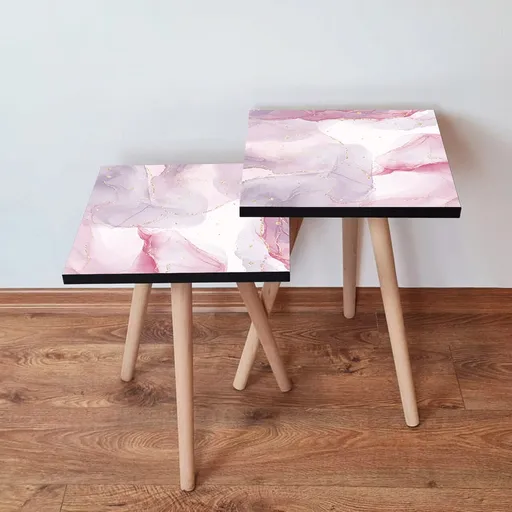 Set masute 2 piese, Hanah Home, 2Shp383, Roz / Alb / Auriu