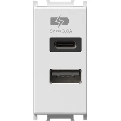 Modul Incarcator 2*USB 5V 3,0A 1M alb mat, TEM Modul TEM-EM68MW-U