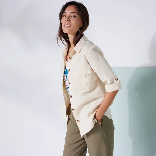 Cămașă cu mâneci 3/4, pânză de bumbac-lin