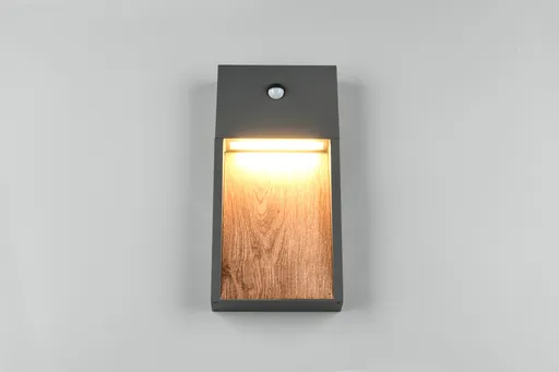 Aplica de perete pentru exterior cu senzor Salmon, TRIO, 16.5x33 cm, 11W, 1x SMD, aluminiu, antracit/natur