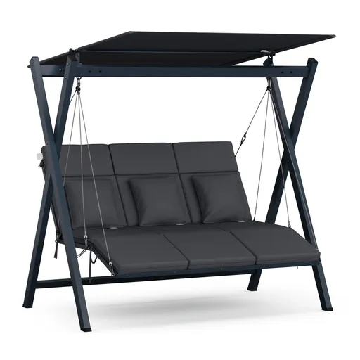 Blumfeldt FlexiSwing, leagăn în stil Hollywood, cu 3 locuri, spătar reglabil, parasolar pentru soare, rezistent la intemperii