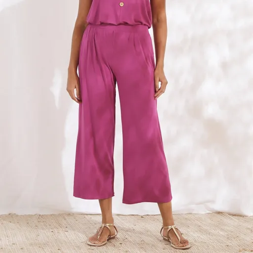 7/8 pantaloni largi de culoare solidă cu talie elastică