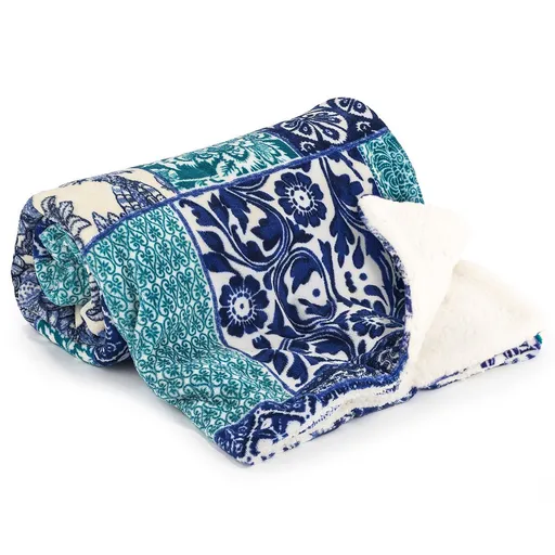 Pătură imitație blăniță 4Home Flowers, albastru, 150 x 200 cm, albastru