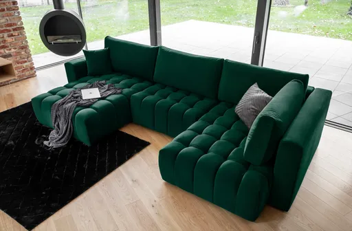 Coltar extensibil stanga 6 locuri ELTAP, LT-35LO, Bonito, 350x175x92 cm, lemn/poliester, verde inchis