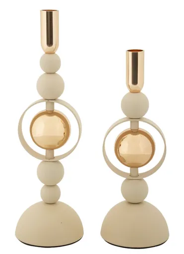 Mauro Ferretti Set Suport Lumânare Saturn Crem 2 Bucăți Cm Ø10X27-10X31 | Aosom Romania