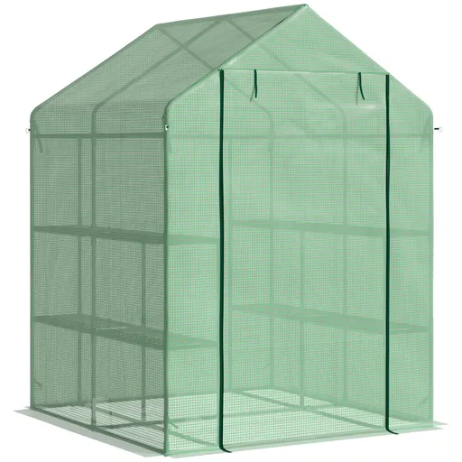 Outsunny Seră de Grădină cu Rafturi, Protecție din PE și Ușă Rulantă, 143x138x190 cm, Verde | Aosom Romania