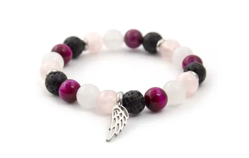 Agato Brățară cu mărgele din jad, ochi de tigru și piatră de lavă MINK21/17