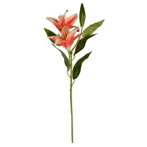 Floare artificială Lilie mare portocaliu, douăflori și boboc, înălțime 84 cm