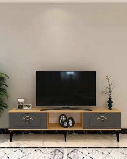 Comoda TV, Hanah Home, Violet, 150x44.6x29.6 cm, Stejar safir / Antracit