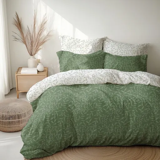 Lenjerie de pat din bumbac Stanex Frunze verzi, 140 x 220 cm, 70 x 90 cm