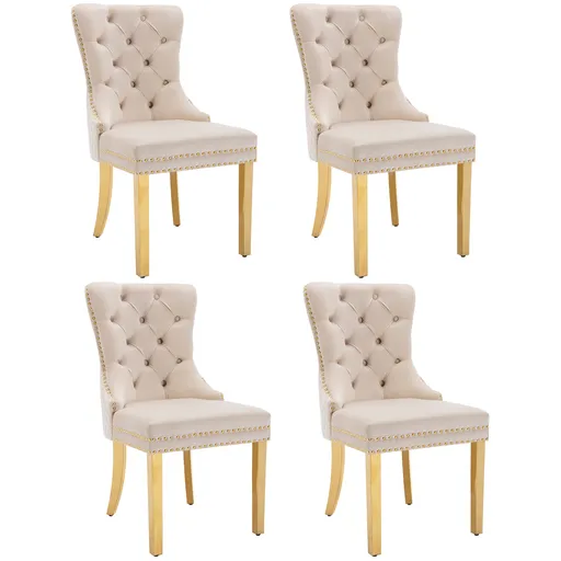 Set de 4 scaune de sufragerie tapițate în catifea, Bej | Aosom Romania