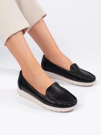 Mocasini negri pentru femei, la modă, fără toc