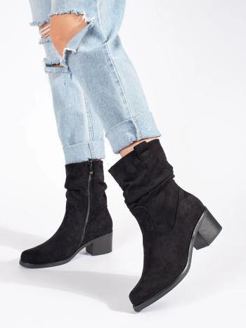 Botine negre moderne pentru femei cu toc lat