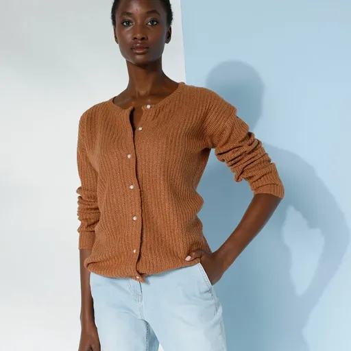 Pulover Button-up cu decolteu rotund