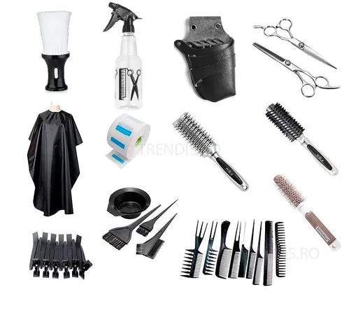 Set frizerie kit coafor complet cu sort foarfeca perii par Delmax
