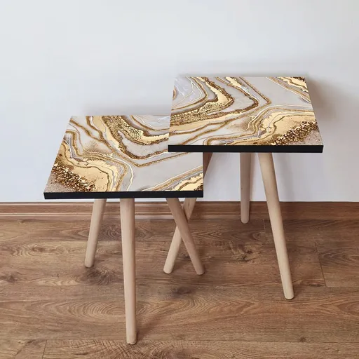 Set masute 2 piese, Hanah Home, 2Shp263, Auriu / Bej / Maro