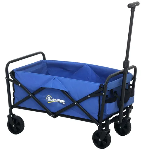 Outsunny Trolley de 62L pentru Festivaluri pe Roți, Cărucior de Grădină Pliabil, Wagon Compact cu Capacitate 120kg, Mâner Reglabil și Geantă pentru Pl