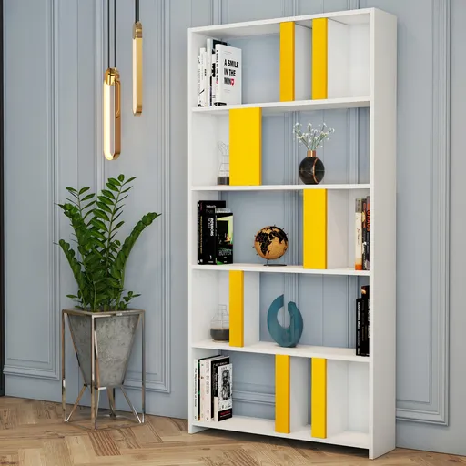 Corp biblioteca, Hanah Home, Lima, 90x180x20 cm, Alb / Galben
