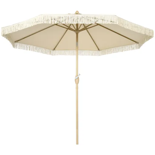 Outsunny Umbrelă de Grădină Înclinabilă pe 3 Niveluri cu Franjuri, Manivelă și Tijă cu 2 Secțiuni, Ø265x244 cm, Crem | Aosom Romania