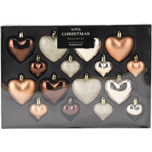 Set de ornamente de Crăciun Heart cupru / auriu ,16 buc, bronz