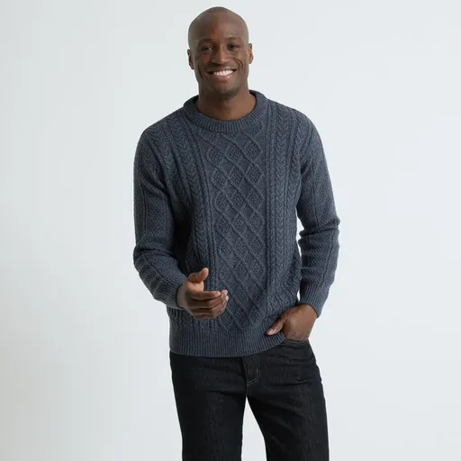 Pulover cu model irlandez și decolteu rotund