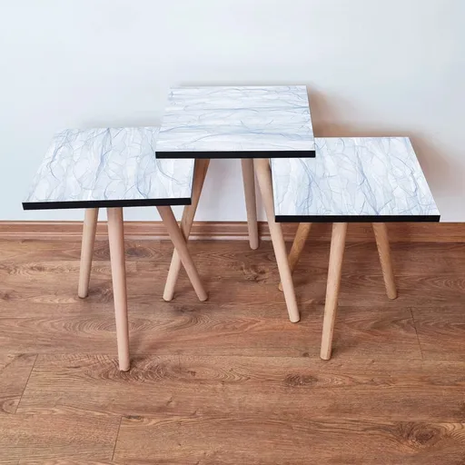 Set masute 3 piese, Hanah Home, 3Shp243, Albastru deschis/Alb