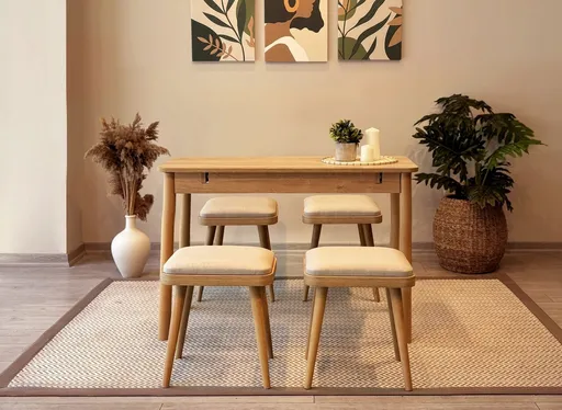 Set masa extensibila si scaune, Hanah Home, Vina Mini 05 1005, Stejar / Crem