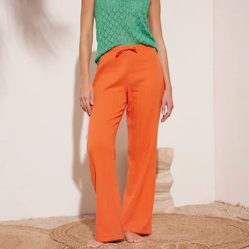 Pantaloni largi din tifon dublu de bumbac