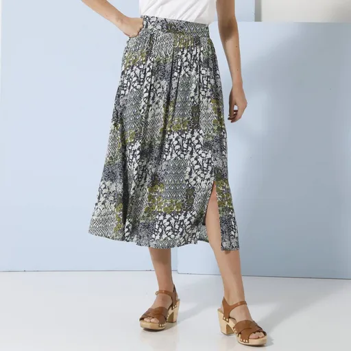Fustă midi din crep aerisit cu imprimeu