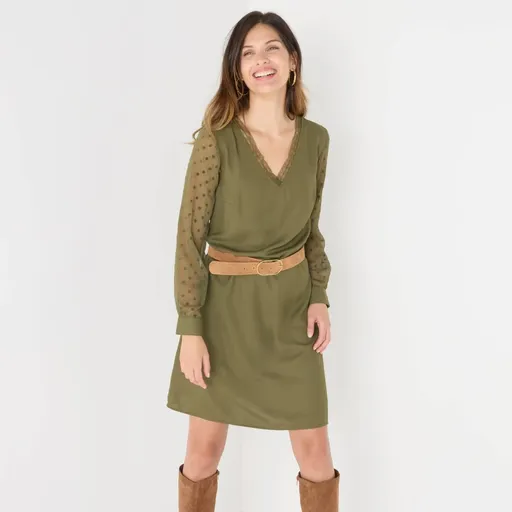 Rochie scurtă cu mâneci lungi cu buline