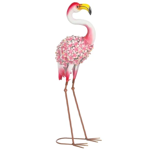 Outsunny Statuie de Grădină Flamingo, Sculptură de Pasăre din Metal cu Pene Florale, 28 x 19 x 83 cm, Roșu | Aosom Romania