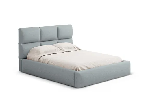 Pat tapitat cu somiera rabatabila si lada depozitare, 140x200 cm, Windsor & Co, Libera, tesatura structurata, gri platina