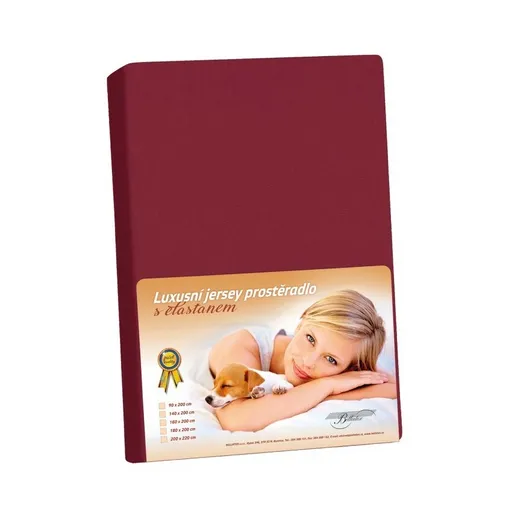 Cearșaf din jersey cu elastan, bordó, vișiniu, 90 x 200 cm
