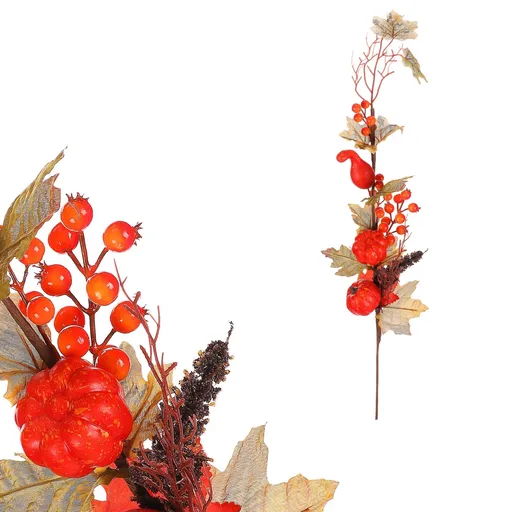 Ramură artificială de toamnă - dovleci roșii șifructe de pădure, 73 cm