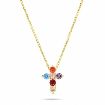 Brilio Silver Colier placat cu aur Cruce cu zircon colorat NCL208Y