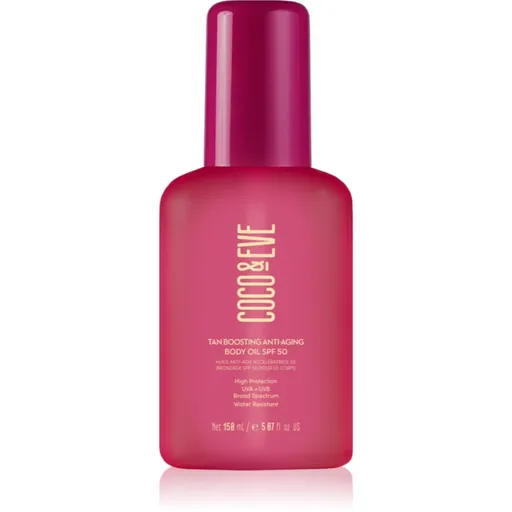 Coco & Eve Sunny Honey Tan Boosting Anti-Aging Body Oil SPF 50 ulei protector pentru accelerarea bronzului piele anti-imbatranire SPF 50 150 ml