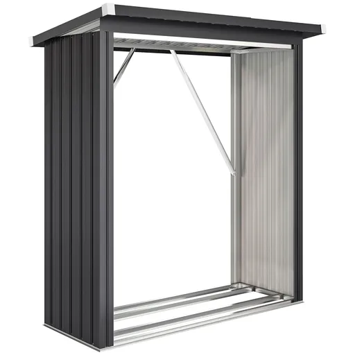 Outsunny Adăpost pentru Lemne din Oțel cu Bază Ridicată și Acoperiș Inclinat Gri | Aosom Romania